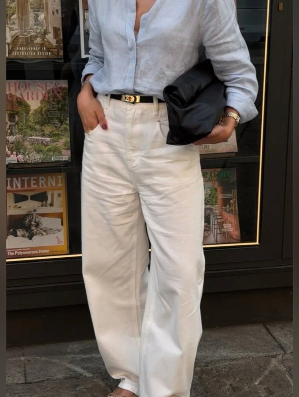 Commense Denium Jeans Midrise White XS
